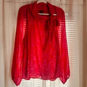 Plus Size - Sheer Bow-Tie Blouse in Vivid Fuchsia Pink